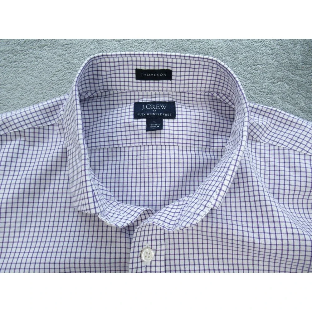 J. CREW Thompson Shirt Men’s Large 16-16.5 Wrinkle Free Long Slv Check Purple